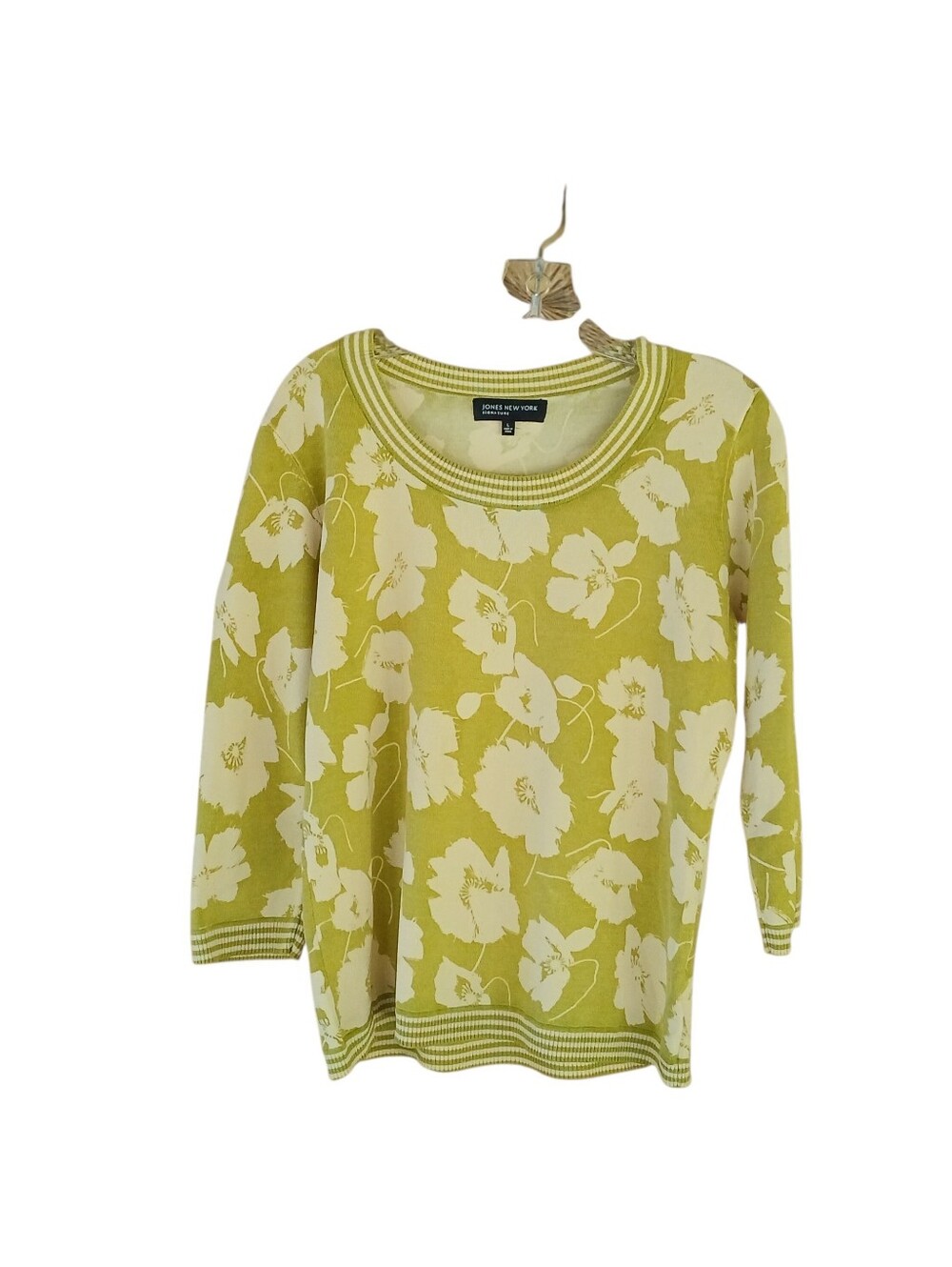 Jones New York Green Floral 3/4 Sleeve Silk Blend Sweater Large